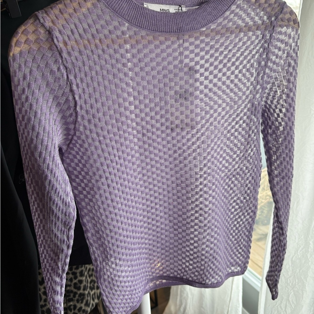 NWT MNG Mango Lavender Checkered Top